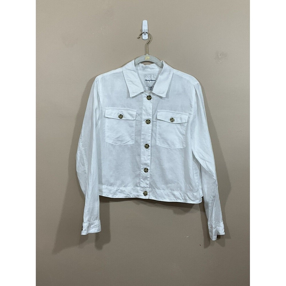 Tommy Bahama Womens 100% Linen Button Down lightweight jacket Sz Med White